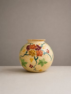 Mid-Century Modern Dutch Art Nouveau Style Rozet Series Barbotine Ceramic Vase by Regina Gouda, 1950s — view 2