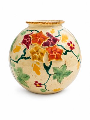 Mid-Century Modern Dutch Art Nouveau Style Rozet Series Barbotine Ceramic Vase by Regina Gouda, 1950s — view 1