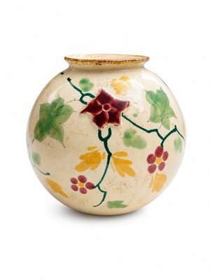 Mid-Century Modern Dutch Art Nouveau Style Rozet Series Barbotine Ceramic Vase by Regina Gouda, 1950s — view 3