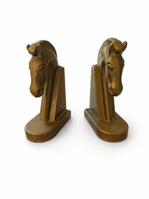 Vintage German Brutalist Brass Horse Bookends, 1960s, Set of 2 — view 1