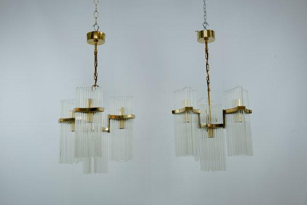 Brass and Glass Chandeliers by Gaetano Sciolari, Italy, 1970s, Set
