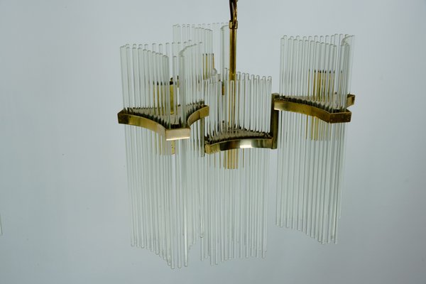 Brass and Glass Chandeliers by Gaetano Sciolari, Italy, 1970s, Set