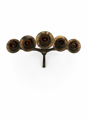 Large Mid-Century Modern Brutalist Five-Arm Gilt Iron Candelabra, 1960s — view 4