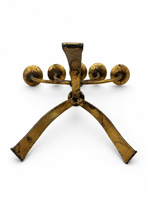 Large Mid-Century Modern Brutalist Five-Arm Gilt Iron Candelabra, 1960s — view 6