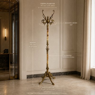 Vintage Italian Brass and Onyx Hall Tree Coat Rack with Rotating