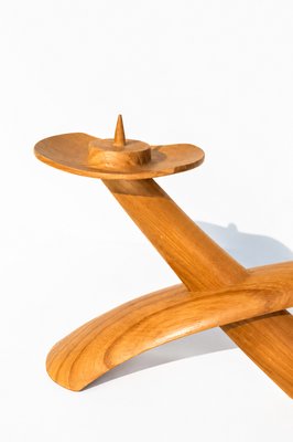 Mid-Century Modern Biomorphic Boomerang Wood Double Flame Candlestick, 1950s — view 6