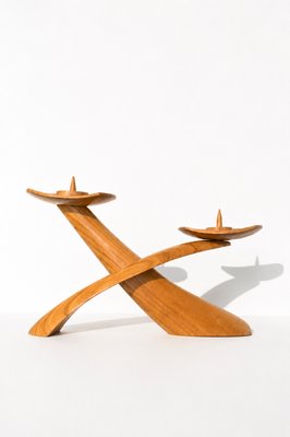 Mid-Century Modern Biomorphic Boomerang Wood Double Flame Candlestick, 1950s — view 1
