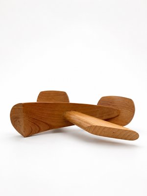 Mid-Century Modern Biomorphic Boomerang Wood Double Flame Candlestick, 1950s — view 7
