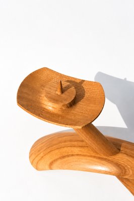 Mid-Century Modern Biomorphic Boomerang Wood Double Flame Candlestick, 1950s — view 4
