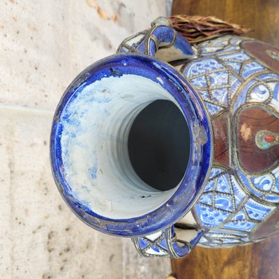 19th Century Filigree Vase in Ceramic, Leather, Enamel and Metal