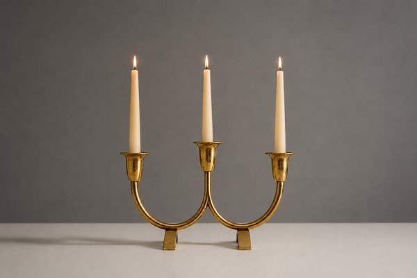Mid-Century Modern Scandinavian Brass Candleholder by Gunnar Ander for Ystad Metall, 1960s — view 2