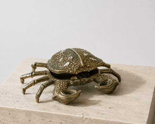 Hollywood Regency Silver Plated Brass Crustacean Crab Ashtray, 1980s — view 2