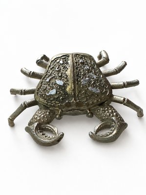 Hollywood Regency Silver Plated Brass Crustacean Crab Ashtray, 1980s — view 1