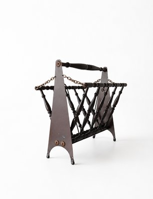 Mid-Century Modern Italian Ebonized Wood Folding Accordion Magazine Rack, 1950s — view 1