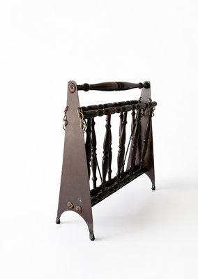 Mid-Century Modern Italian Ebonized Wood Folding Accordion Magazine Rack, 1950s — view 3
