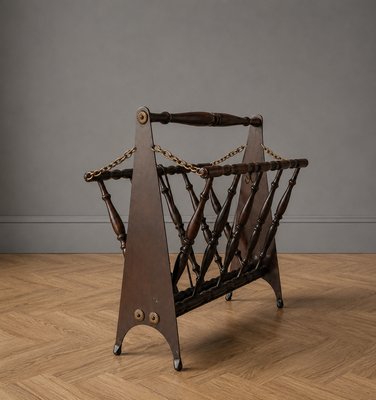 Mid-Century Modern Italian Ebonized Wood Folding Accordion Magazine Rack, 1950s — view 2