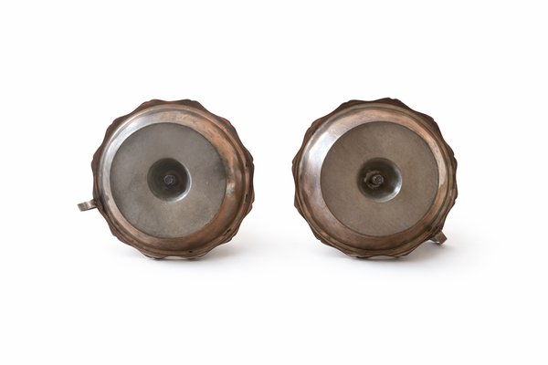 Mid-Century Modern Brass and Wood Chamber Candlesticks with Ring Handle, 1950, Set of 2 — view 5
