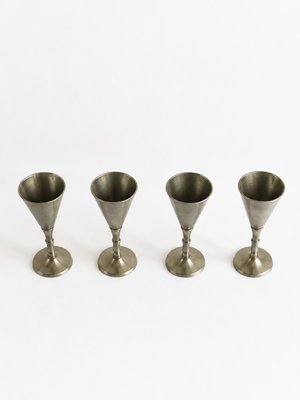 Art Deco Pewter Liquor Goblets by Just Andersen with Monogram KL, 1930s, Set of 4 — view 5