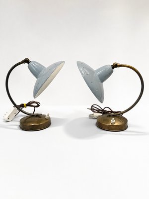 Vintage Italian Brass and Powder Blue Aluminum Table Lamps from Stilnovo, 1950s, Set of 2 — view 1