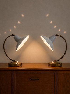 Vintage Italian Brass and Powder Blue Aluminum Table Lamps from Stilnovo, 1950s, Set of 2 — view 2