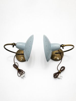 Vintage Italian Brass and Powder Blue Aluminum Table Lamps from Stilnovo, 1950s, Set of 2 — view 3