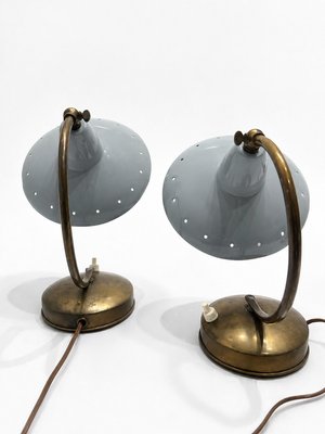 Vintage Italian Brass and Powder Blue Aluminum Table Lamps from Stilnovo, 1950s, Set of 2 — view 4