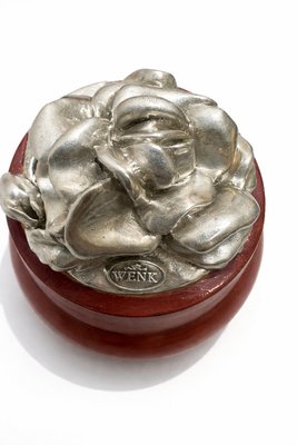 Mid-Century Modern Turned Wood Decorative Box with 800 Silver Rose Lid by Wenk, 1950s — view 4