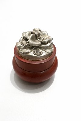 Mid-Century Modern Turned Wood Decorative Box with 800 Silver Rose Lid by Wenk, 1950s — view 1