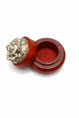 Mid-Century Modern Turned Wood Decorative Box with 800 Silver Rose Lid by Wenk, 1950s — view 5