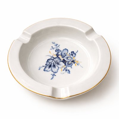 Vintage Porcelain Ashtray with Blue Floral Motif & Gold Rim from Meissen, 1970s — view 1