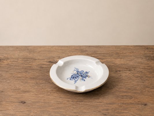 Vintage Porcelain Ashtray with Blue Floral Motif & Gold Rim from Meissen, 1970s — view 2