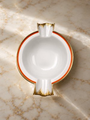 Art Deco Meissen Porcelain Cigar Ashtray with Coral Line and Gilded Trim, 1920s — view 2