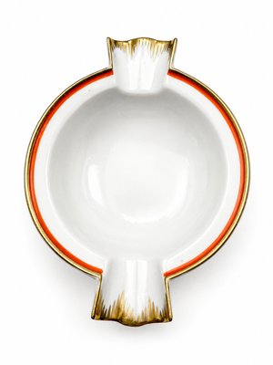 Art Deco Meissen Porcelain Cigar Ashtray with Coral Line and Gilded Trim, 1920s — view 1