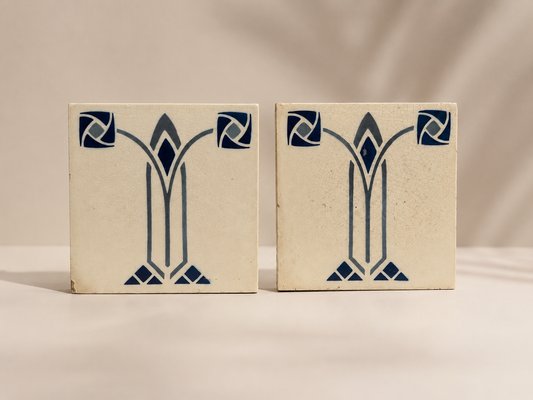 Geometric Art Nouveau Jugendstil Somag Ceramic Tiles from Meissen, 1890s, Set of 2 — view 2