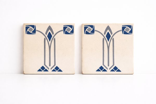 Geometric Art Nouveau Jugendstil Somag Ceramic Tiles from Meissen, 1890s, Set of 2 — view 1