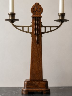 Amsterdam School · Oak and Brass Candlesticks — view 3