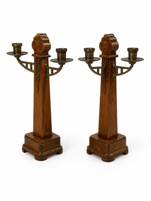 Amsterdam School · Oak and Brass Candlesticks — view 4