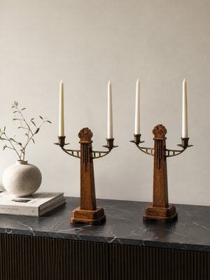 Amsterdam School · Oak and Brass Candlesticks — view 2