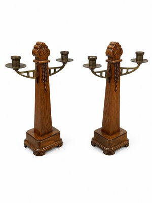 Amsterdam School · Oak and Brass Candlesticks — view 5
