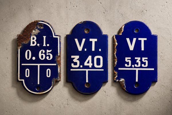 Vintage Belgian Industrial Enameled Metal Signs, 1940s, Set of 3 — view 2