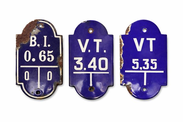 Vintage Belgian Industrial Enameled Metal Signs, 1940s, Set of 3 — view 1