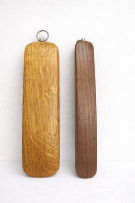Art Deco Amsterdam School Oak Hallway Mirror with Integrated Brushes, 1920s, Set of 3 — view 7