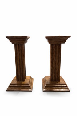 Art Deco Oak Candlesticks with Original Brass Inserts by Meubelfabriek Oisterwijk, 1930s, Set of 2 — view 5