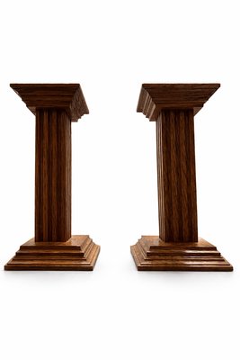 Art Deco Oak Candlesticks with Original Brass Inserts by Meubelfabriek Oisterwijk, 1930s, Set of 2 — view 1