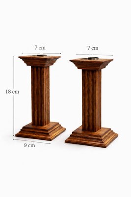 Art Deco Oak Candlesticks with Original Brass Inserts by Meubelfabriek Oisterwijk, 1930s, Set of 2 — view 8