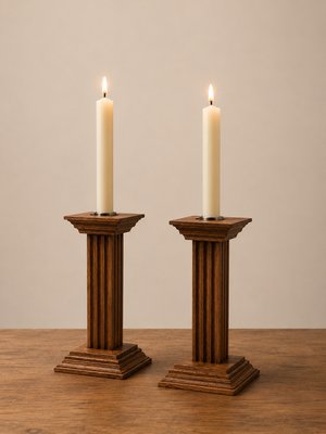 Art Deco Oak Candlesticks with Original Brass Inserts by Meubelfabriek Oisterwijk, 1930s, Set of 2 — view 2