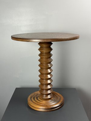 Mid-Century Brutalist French Wood Turned Winepress Side Table in