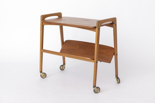 Deutscher Mid-Century Modern Servierwagen aus Teak & Buche, 1960er bei Pamono kaufen
