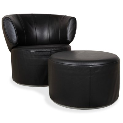 Set of Model 684 Lounge Chair and Ottoman in Black Leather from 