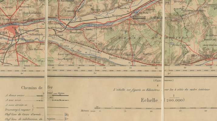 Antique French Folding Map of Tours by Le Mans & Chartres, 1902